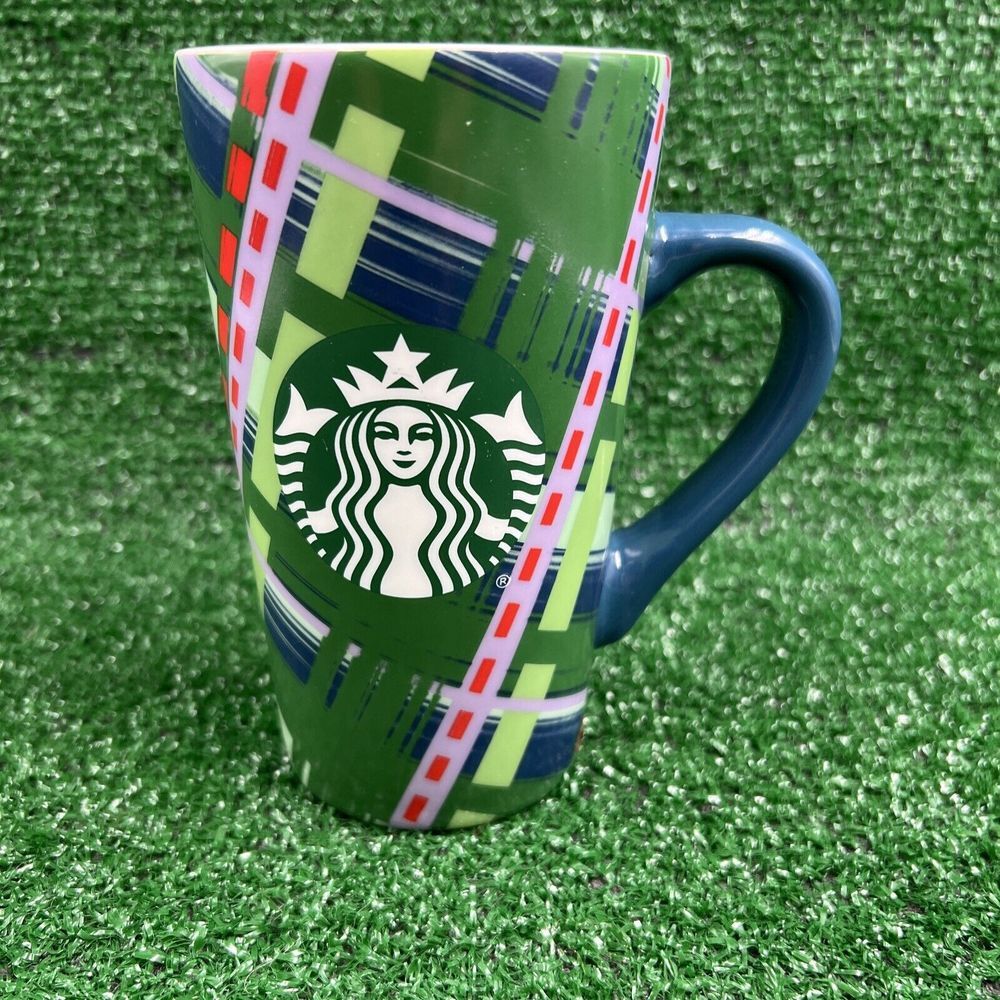 Starbucks Ceramic‎ Mug Coffee Tea Cup 16 oz Grande Green Plaid 2020 Holiday